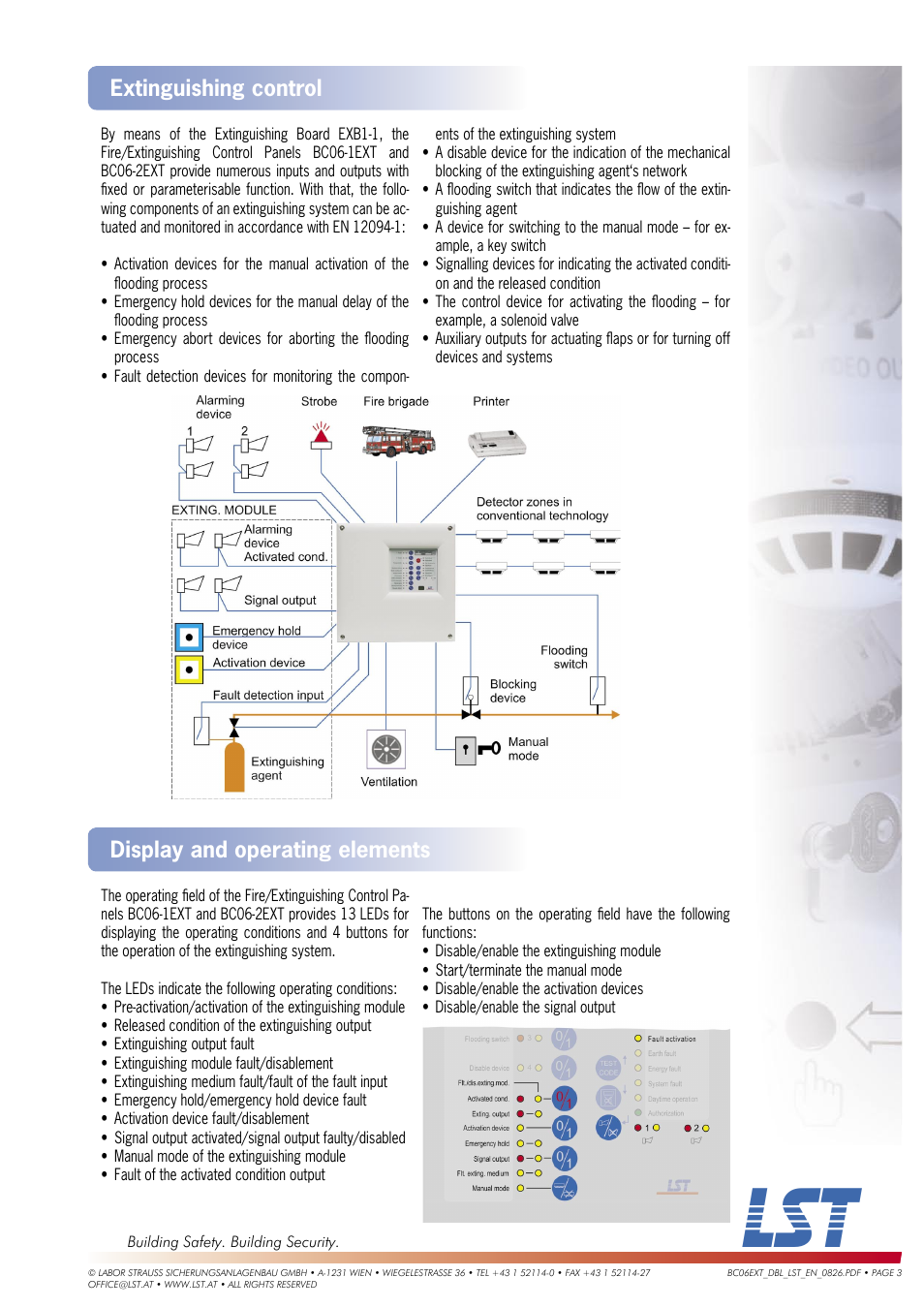 Extinguishing control, Display and operating elements | LST Extinguishing Control Panel BC06-1EXT User Manual | Page 3 / 4