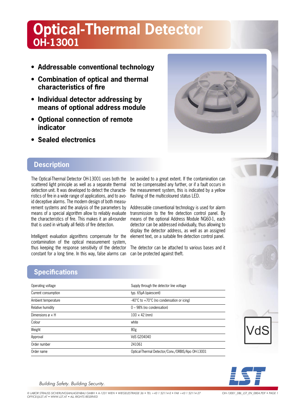 LST OH-13001 User Manual | 1 page