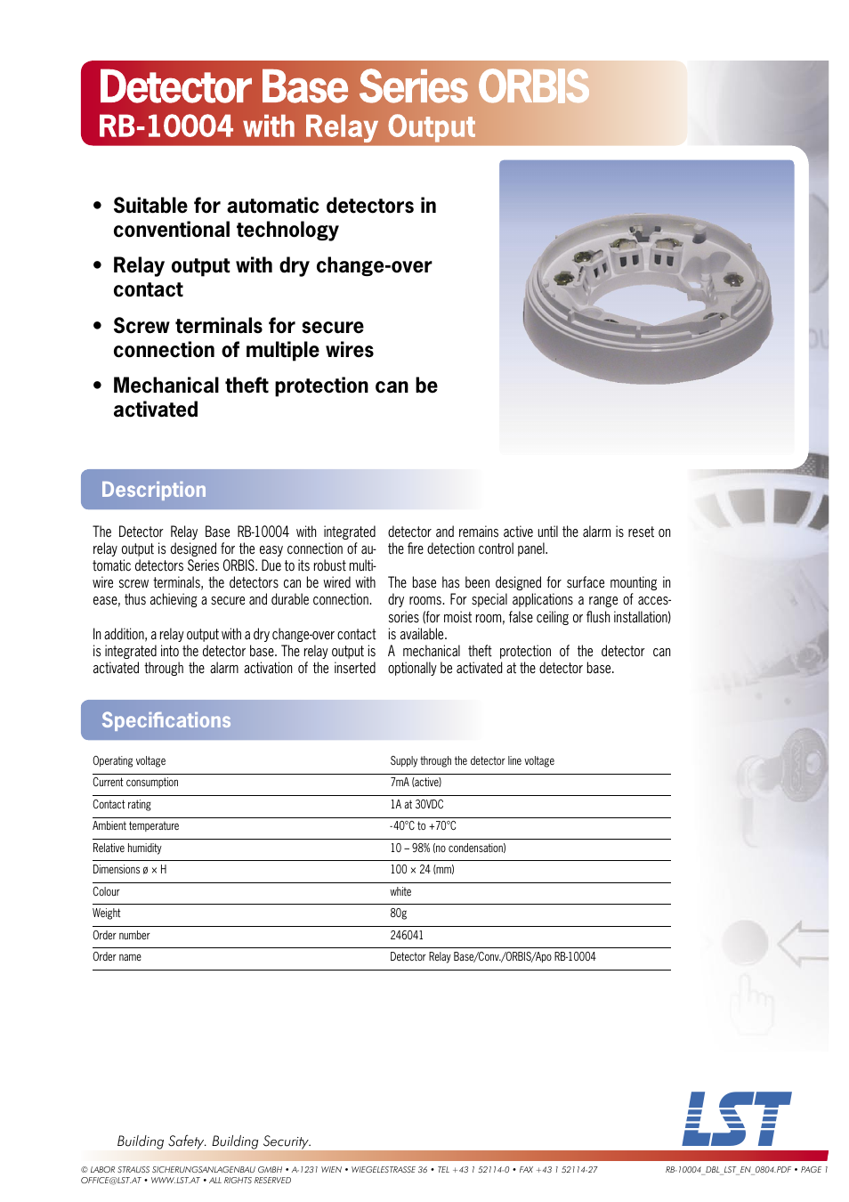 LST Orbis RB-10004 User Manual | 1 page