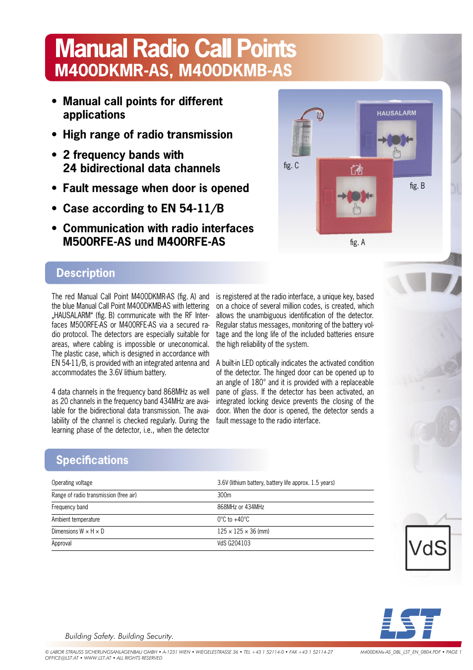 LST M400DKMB-AS User Manual | 2 pages