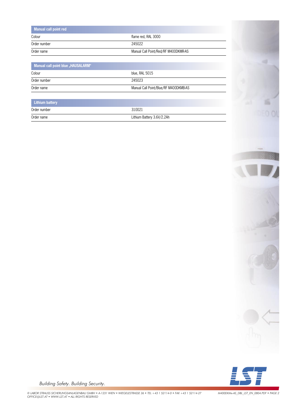 LST M400DKMB-AS User Manual | Page 2 / 2