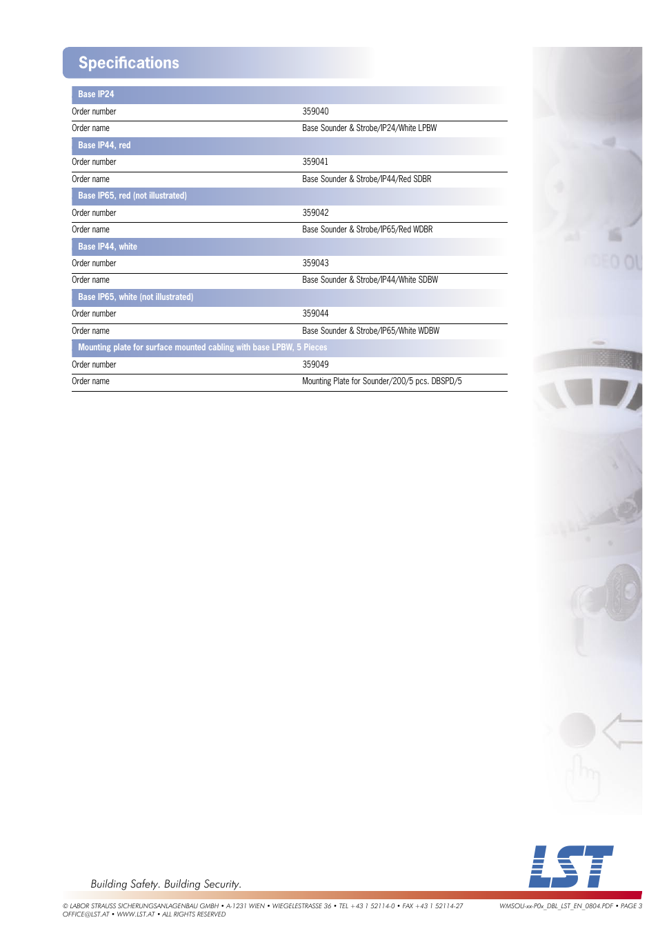 Speciﬁ cations | LST WMSOU-xx-P02 User Manual | Page 3 / 3