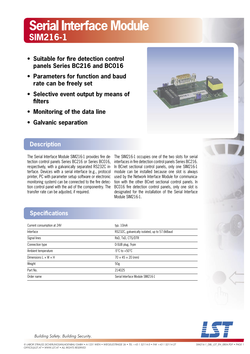 LST SIM216-1 User Manual | 1 page