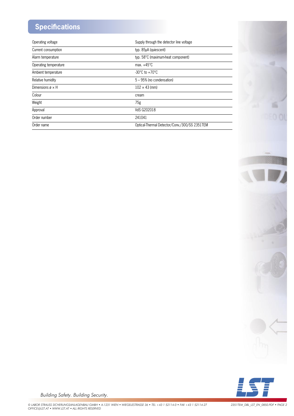 Speciﬁ cations | LST 2351TEM User Manual | Page 2 / 2