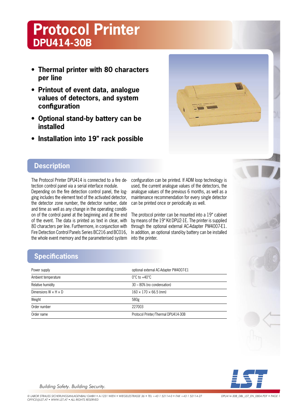 LST DPU414-30B User Manual | 2 pages