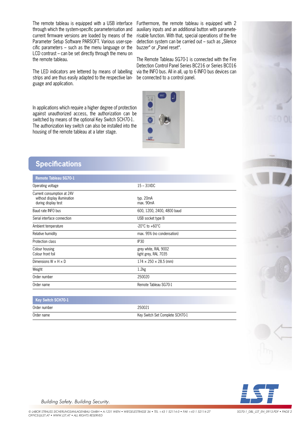 Speciﬁ cations | LST SG70-1 User Manual | Page 2 / 2