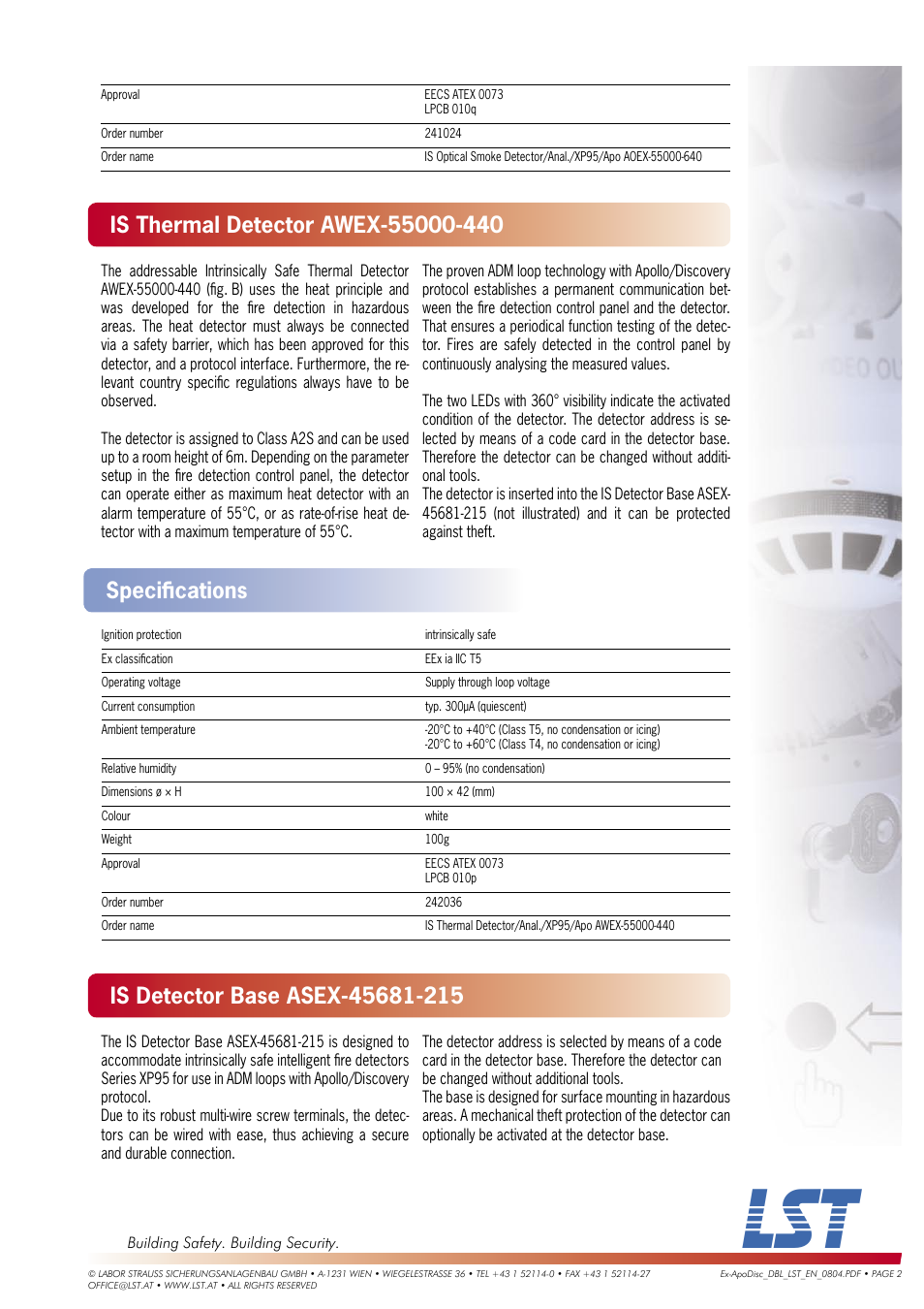 Speciﬁ cations | LST AOEX-55000-640 User Manual | Page 2 / 3