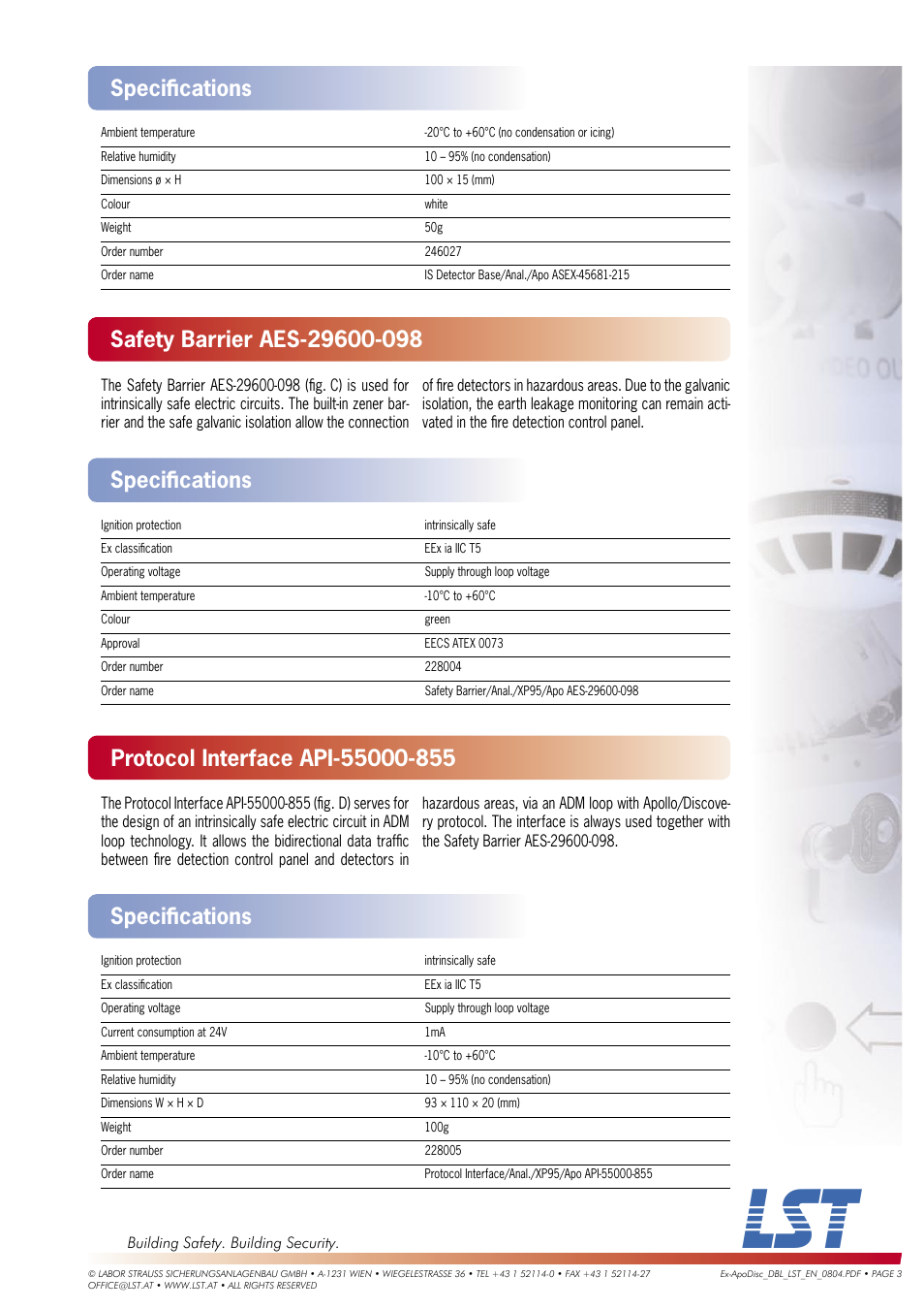 Speciﬁ cations | LST AOEX-55000-640 User Manual | Page 3 / 3