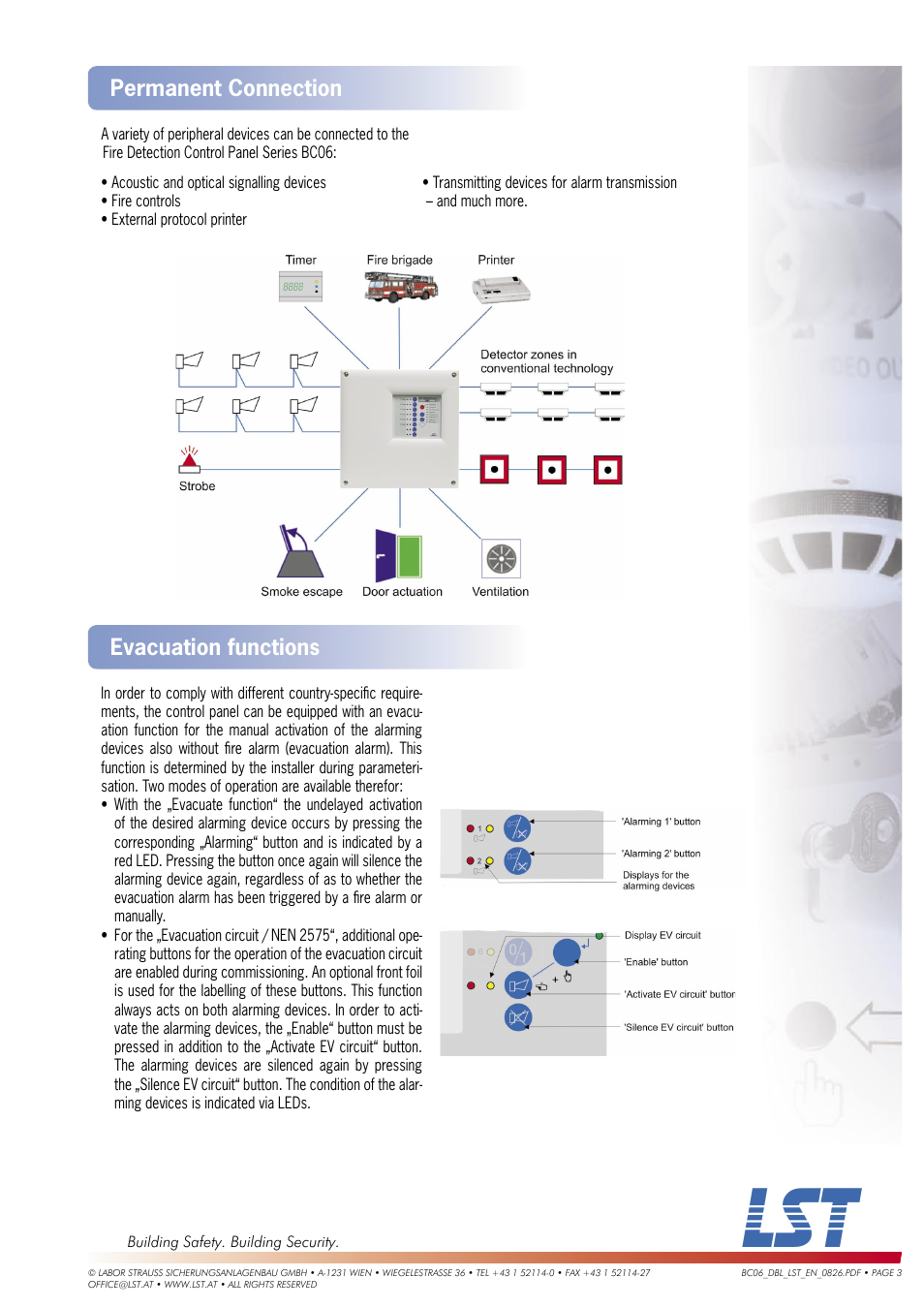 Permanent connection, Evacuation functions | LST BC06-2 User Manual | Page 3 / 4