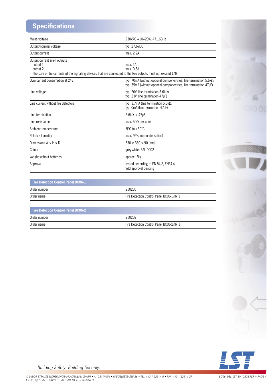 Speciﬁ cations | LST BC06-2 User Manual | Page 4 / 4