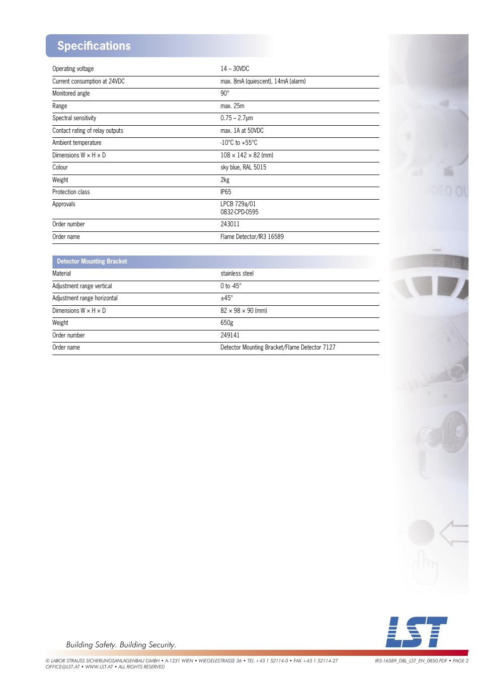 Speciﬁ cations | LST 16589 User Manual | Page 2 / 2