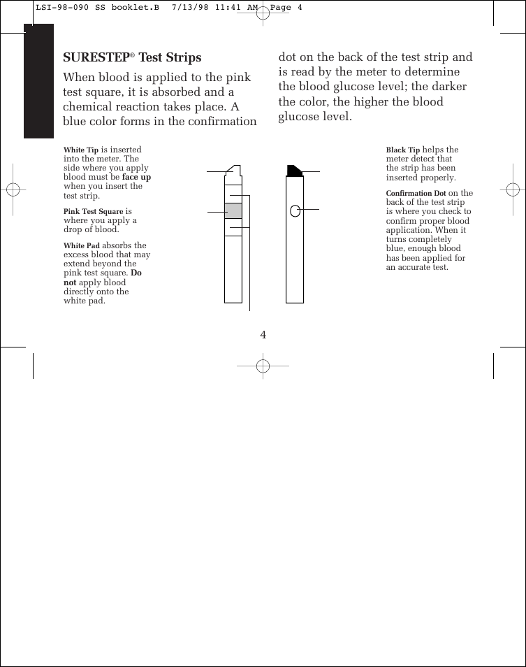 Surestep, Test strips | Lifescan SureStep blood glucose monitoring system User Manual | Page 12 / 77