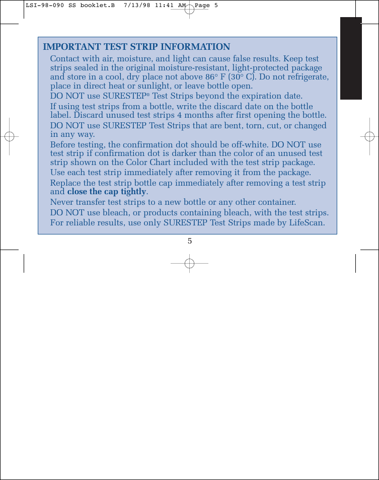 Important test strip information, Do not use surestep, Test strips beyond the expiration date | Lifescan SureStep blood glucose monitoring system User Manual | Page 13 / 77