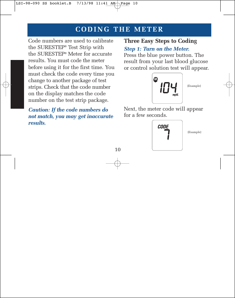 Three easy steps to coding | Lifescan SureStep blood glucose monitoring system User Manual | Page 18 / 77