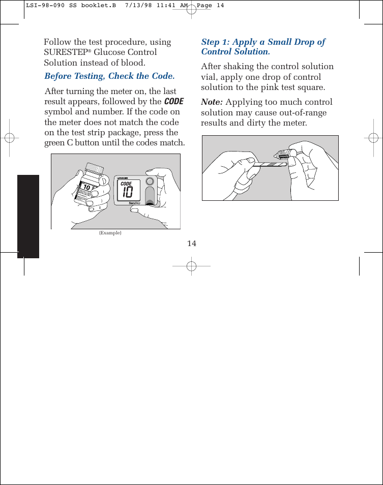 Code | Lifescan SureStep blood glucose monitoring system User Manual | Page 22 / 77