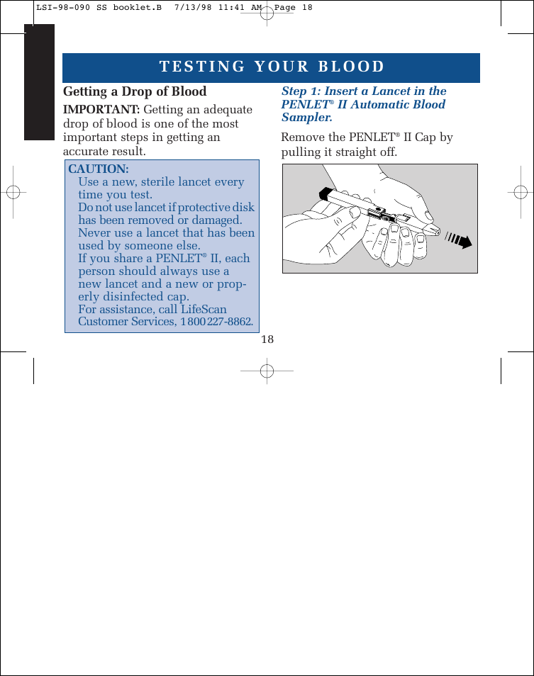 Getting a drop of blood | Lifescan SureStep blood glucose monitoring system User Manual | Page 26 / 77