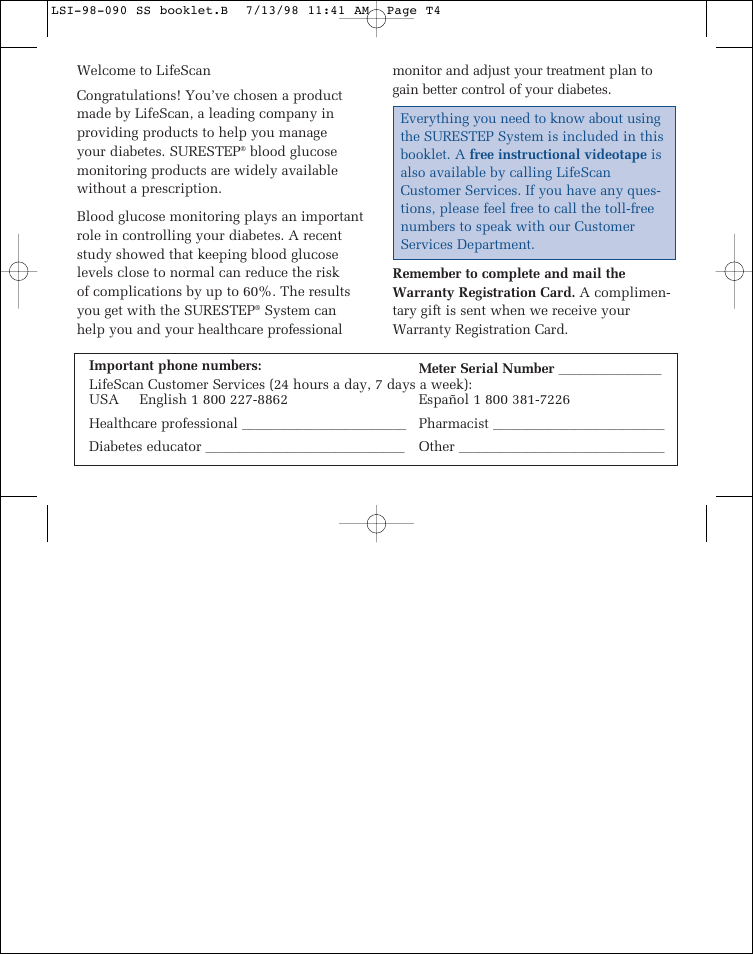 Lifescan SureStep blood glucose monitoring system User Manual | Page 3 / 77