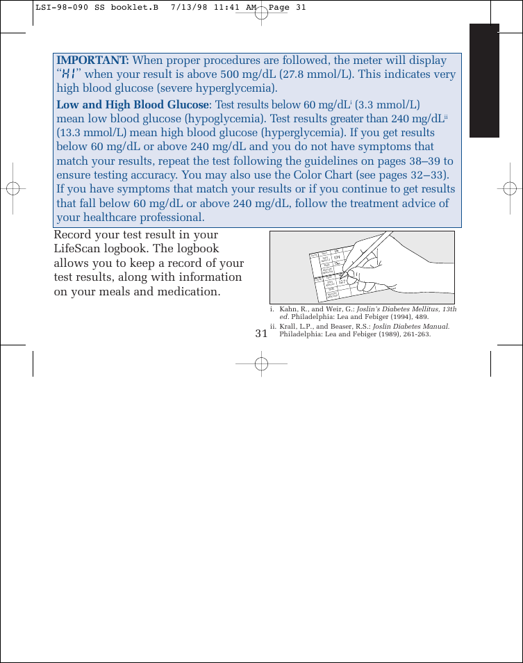 Testing | Lifescan SureStep blood glucose monitoring system User Manual | Page 39 / 77