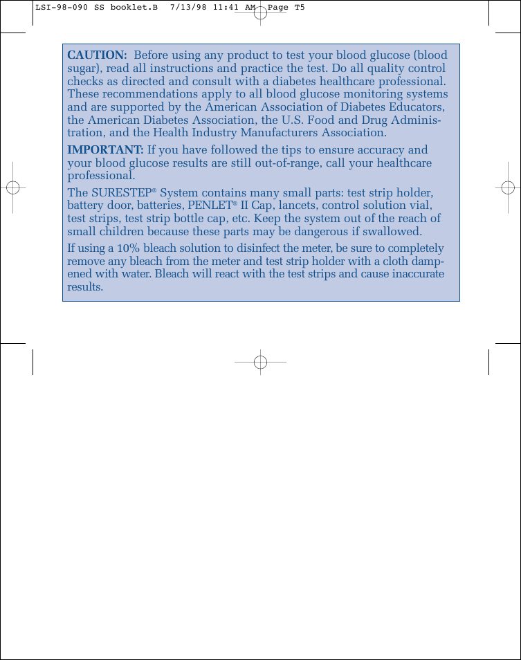 Lifescan SureStep blood glucose monitoring system User Manual | Page 4 / 77