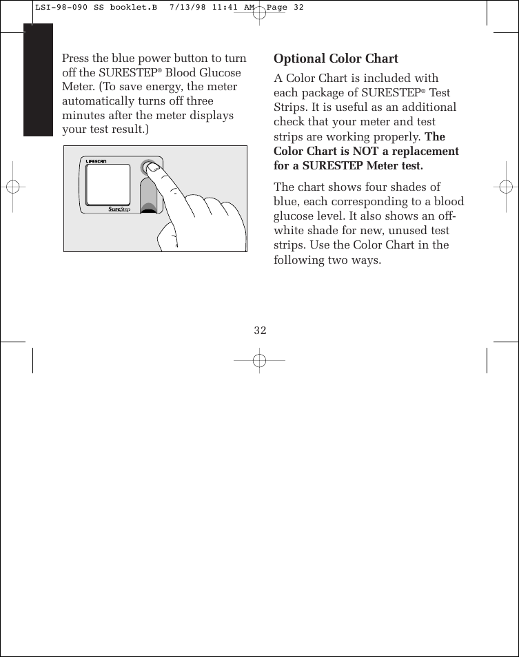 Optional color chart | Lifescan SureStep blood glucose monitoring system User Manual | Page 40 / 77