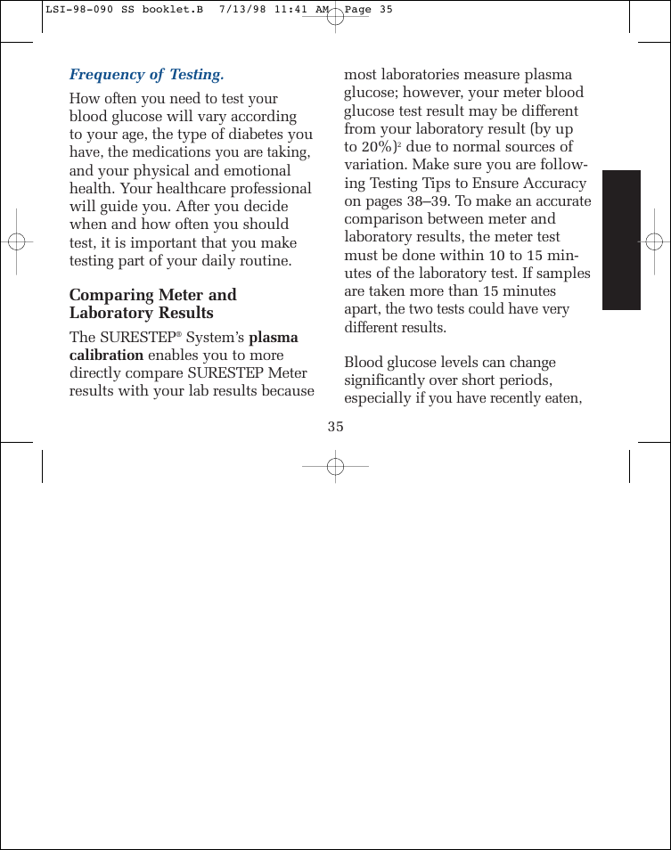 Comparing meter and laboratory results | Lifescan SureStep blood glucose monitoring system User Manual | Page 43 / 77