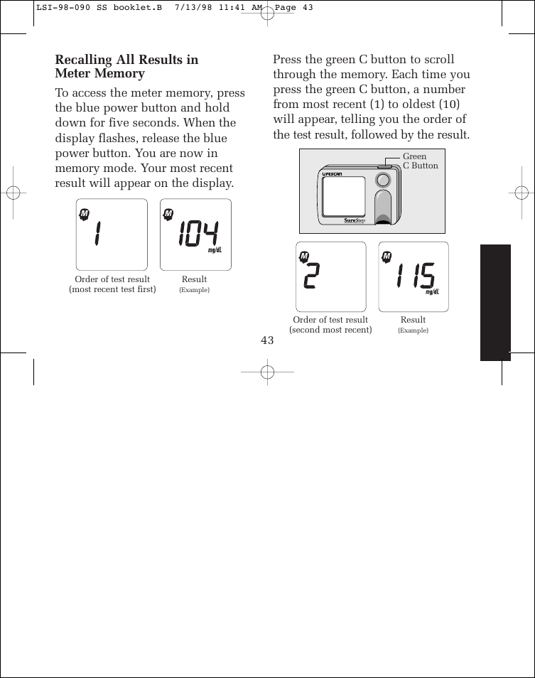 Lifescan SureStep blood glucose monitoring system User Manual | Page 51 / 77