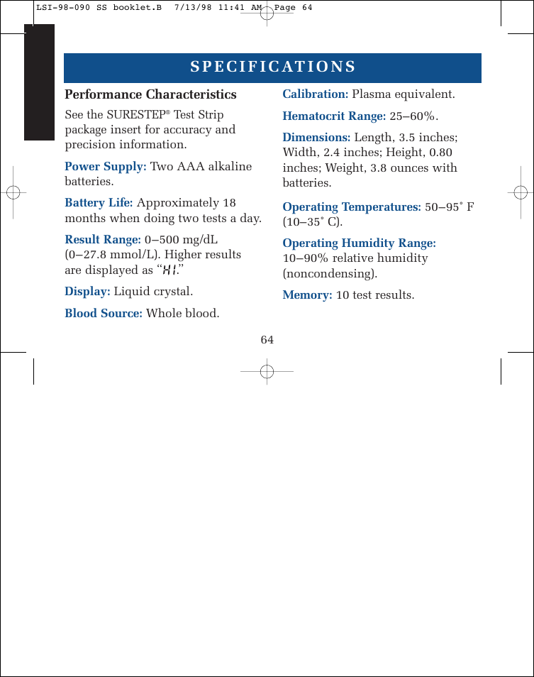 Lifescan SureStep blood glucose monitoring system User Manual | Page 72 / 77