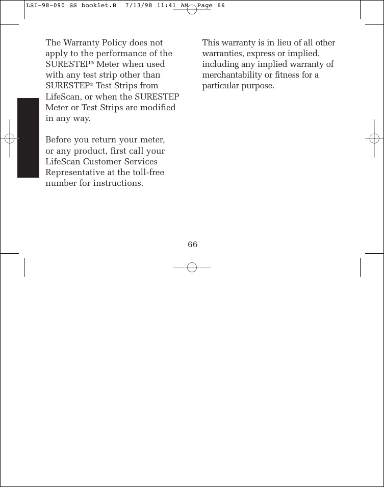 Lifescan SureStep blood glucose monitoring system User Manual | Page 74 / 77