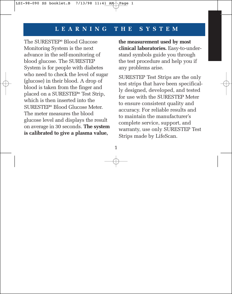 Lifescan SureStep blood glucose monitoring system User Manual | Page 9 / 77