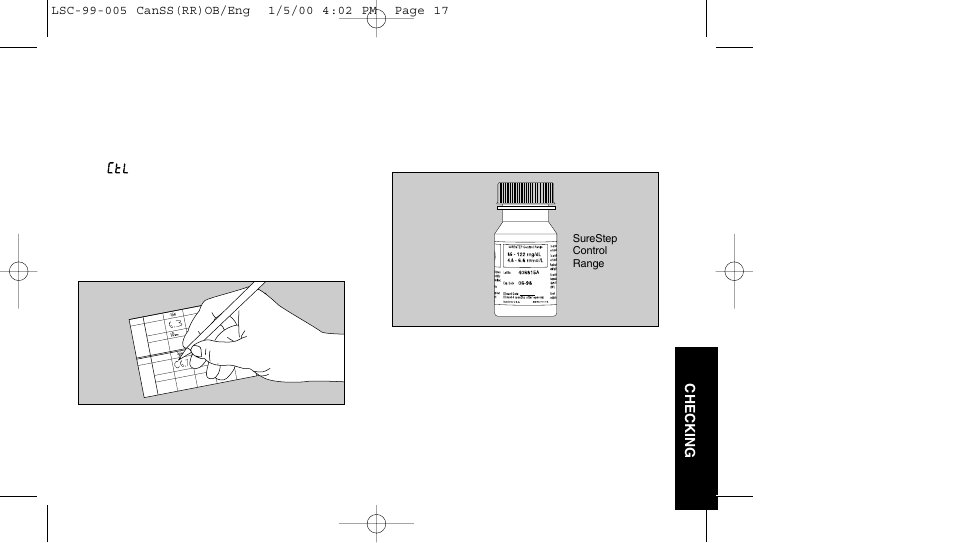 Test strip package, Checking, Example) | Surestep control range | Lifescan SureStep User Manual | Page 28 / 90