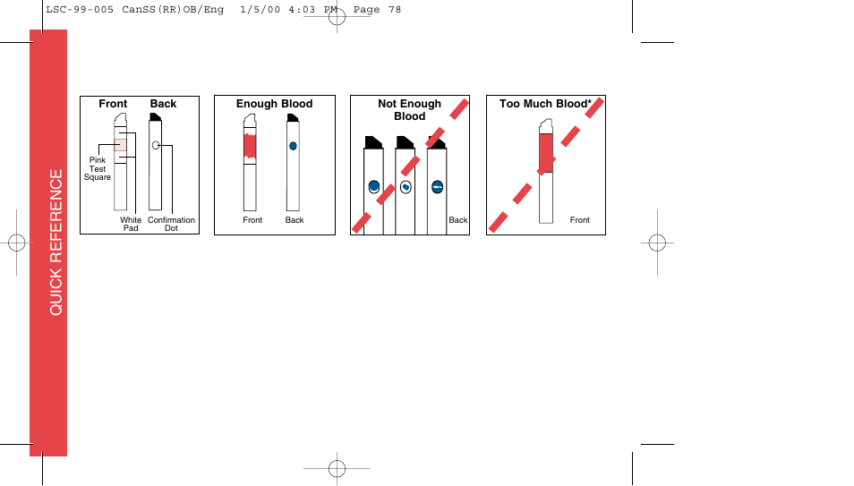 Blood application, 78 quick reference | Lifescan SureStep User Manual | Page 89 / 90