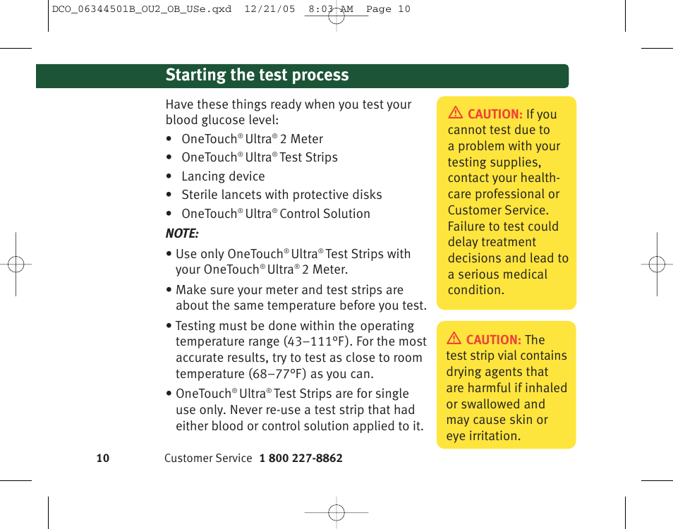 Starting the test process | Lifescan Ultra 2 User Manual | Page 16 / 74