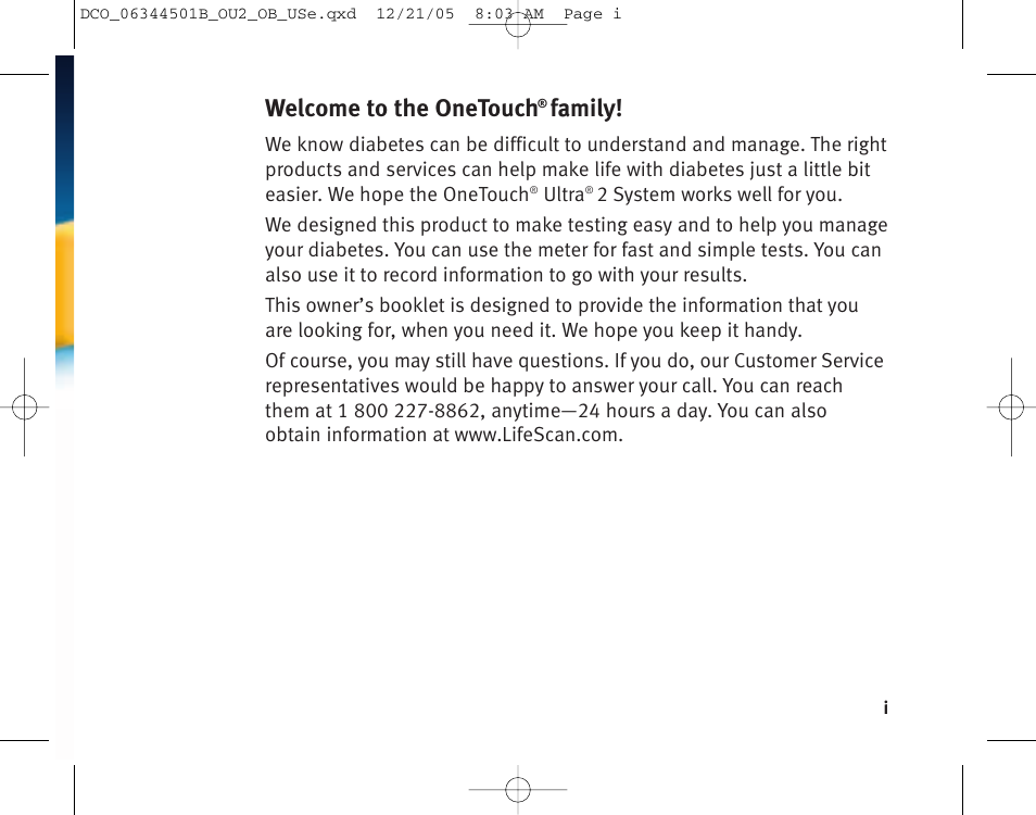 Welcome to the onetouch, Family | Lifescan Ultra 2 User Manual | Page 2 / 74
