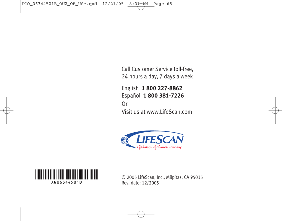 Lifescan Ultra 2 User Manual | Page 74 / 74