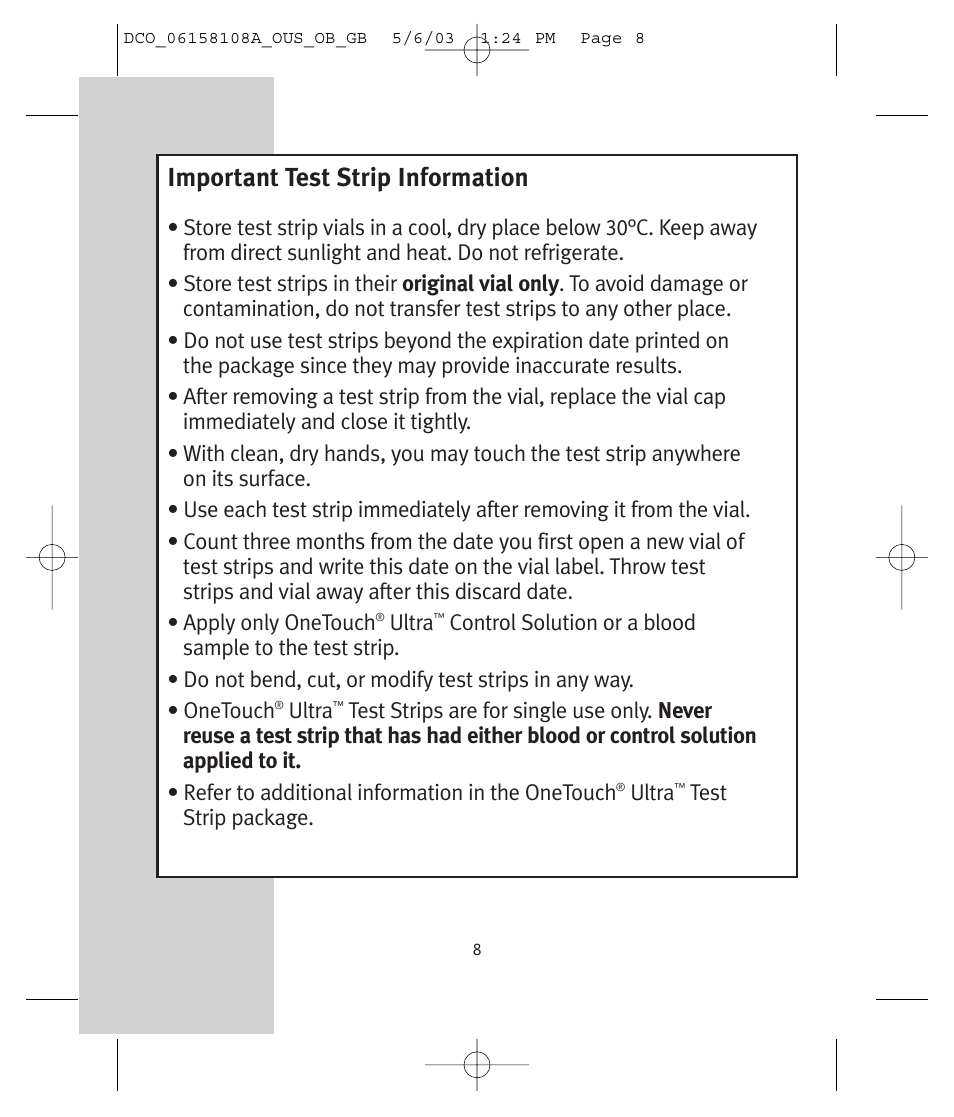 Important test strip information | Lifescan UltraSmart User Manual | Page 17 / 134