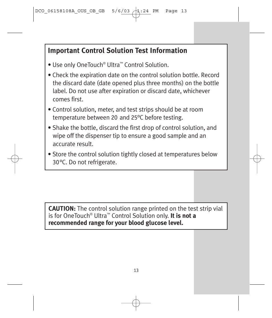 Important control solution test information | Lifescan UltraSmart User Manual | Page 22 / 134