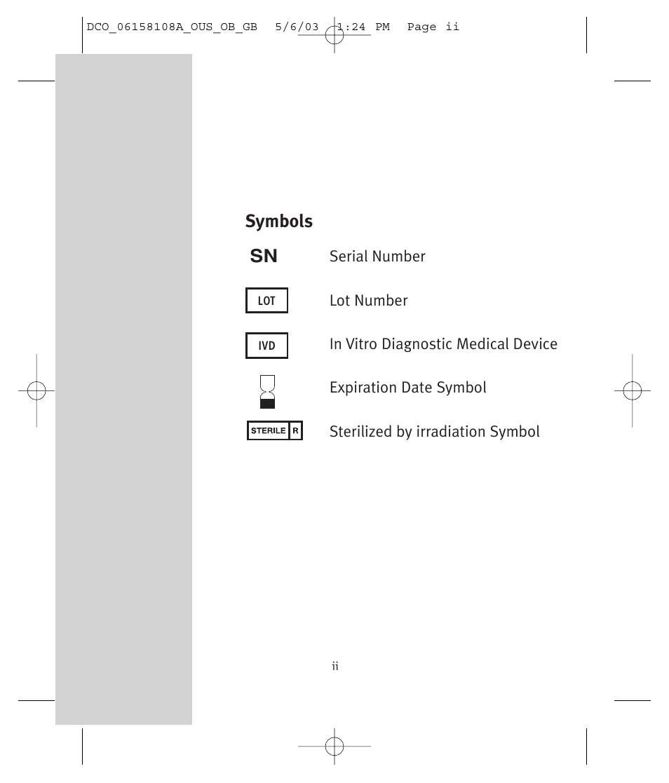 Symbols | Lifescan UltraSmart User Manual | Page 3 / 134