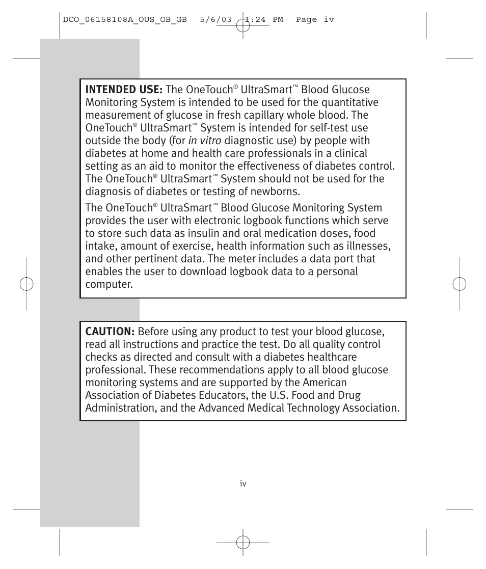 Intended use: the onetouch, Ultrasmart | Lifescan UltraSmart User Manual | Page 5 / 134