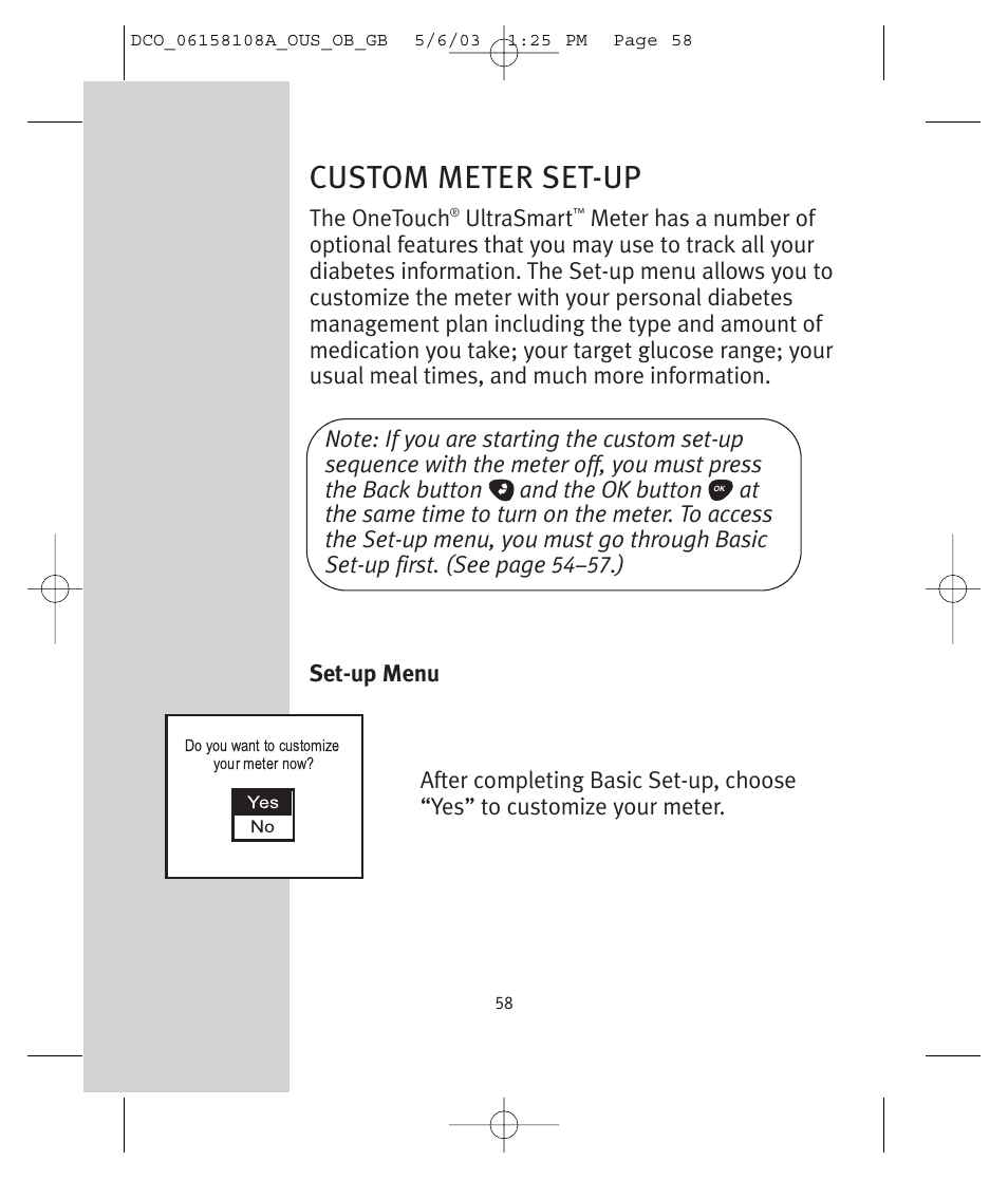 Custom meter set-up | Lifescan UltraSmart User Manual | Page 67 / 134