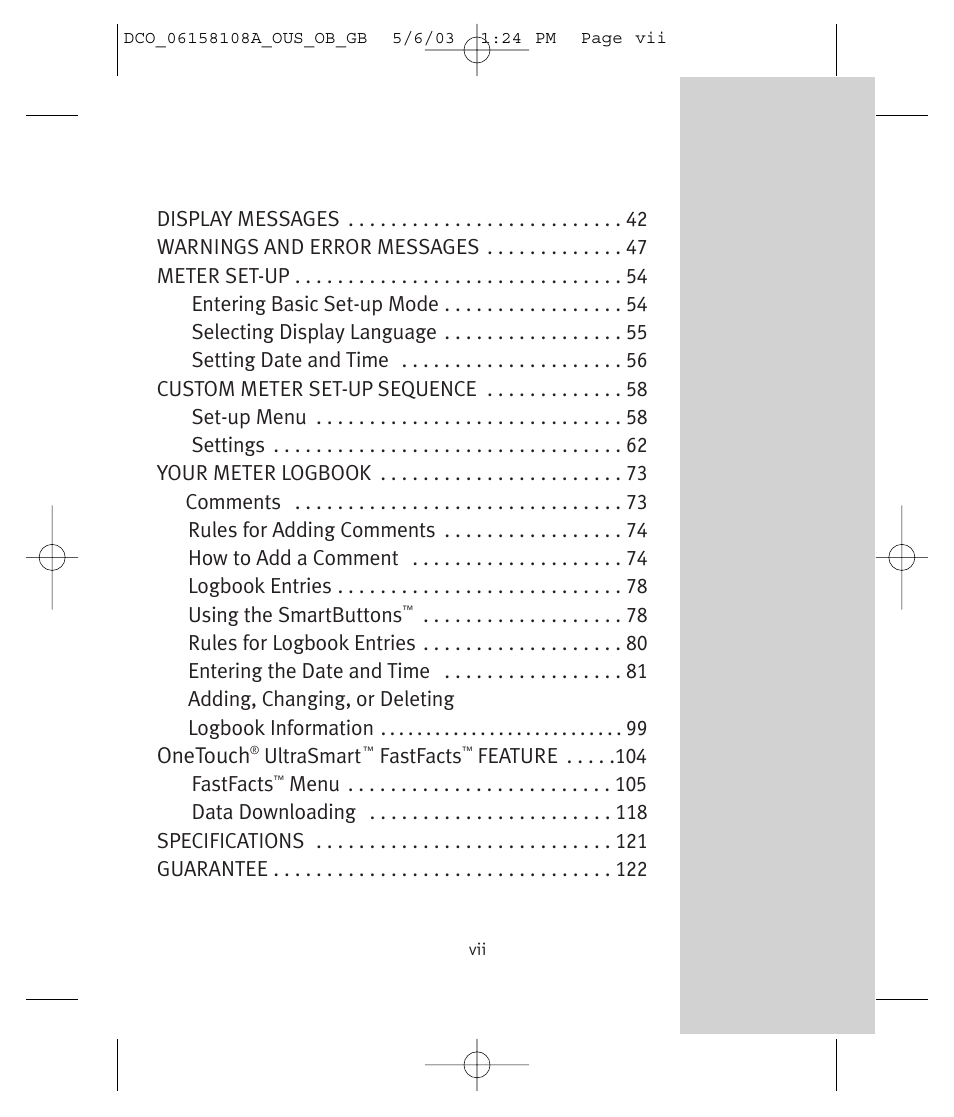 Onetouch | Lifescan UltraSmart User Manual | Page 8 / 134