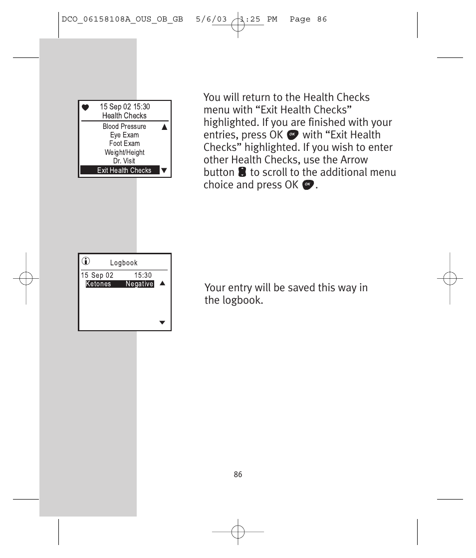 Your entry will be saved this way in the logbook | Lifescan UltraSmart User Manual | Page 95 / 134