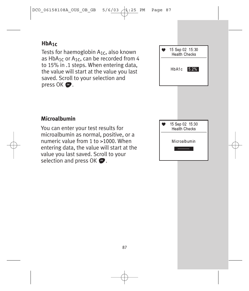 Tests for haemoglobin a, C, also known as hba, C or a | Lifescan UltraSmart User Manual | Page 96 / 134