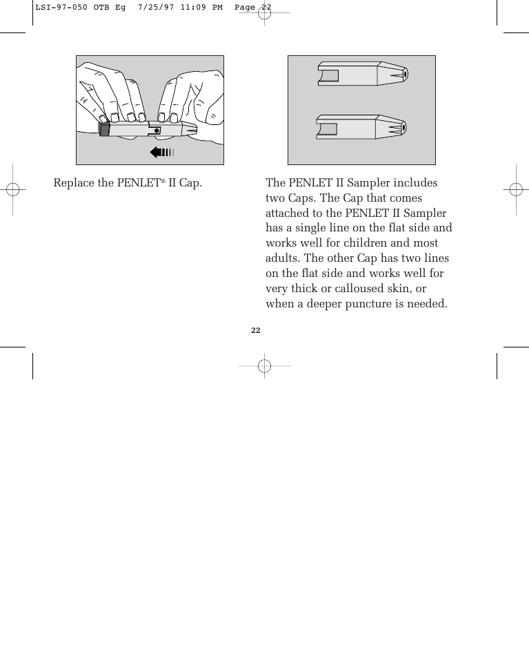 Replace the penlet | Lifescan ONE TOUCH BASIC BLOOD GLUCOSE MONITORING SYSTEM User Manual | Page 29 / 85