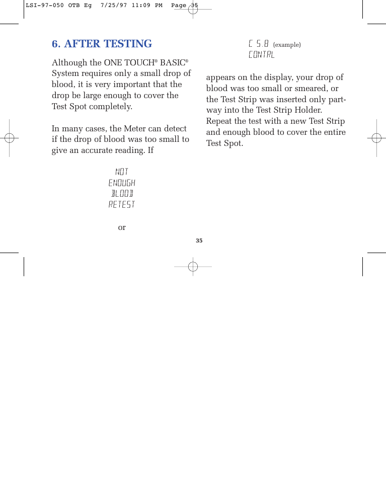 After testing | Lifescan ONE TOUCH BASIC BLOOD GLUCOSE MONITORING SYSTEM User Manual | Page 42 / 85