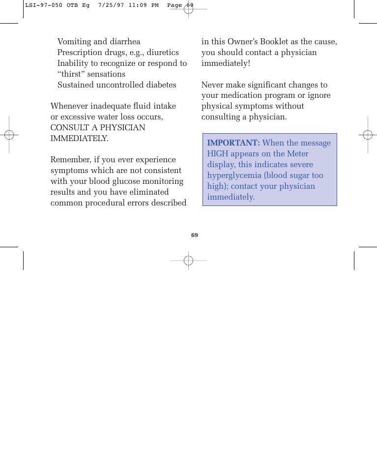 Vomiting and diarrhea, Prescription drugs, e.g., diuretics | Lifescan ONE TOUCH BASIC BLOOD GLUCOSE MONITORING SYSTEM User Manual | Page 76 / 85