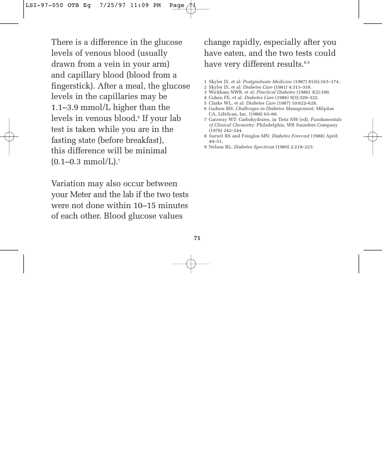 Lifescan ONE TOUCH BASIC BLOOD GLUCOSE MONITORING SYSTEM User Manual | Page 78 / 85