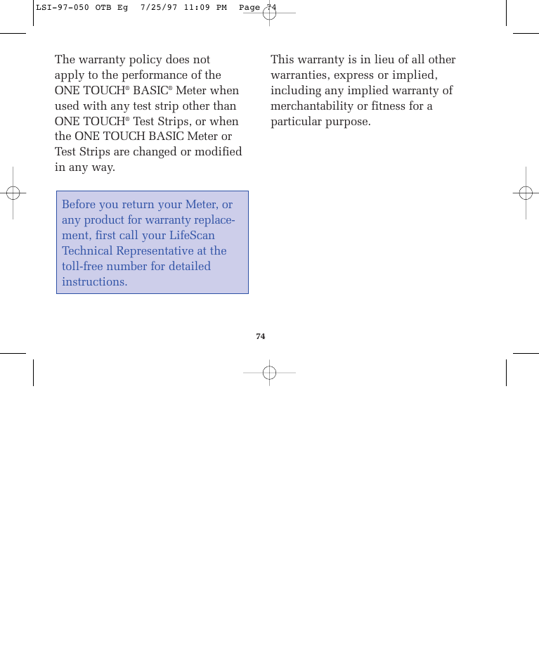 Basic | Lifescan ONE TOUCH BASIC BLOOD GLUCOSE MONITORING SYSTEM User Manual | Page 81 / 85