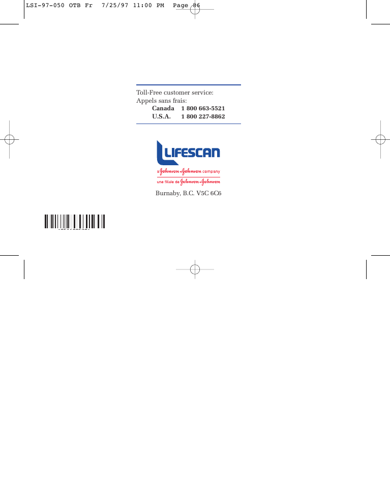 Lifescan ONE TOUCH BASIC BLOOD GLUCOSE MONITORING SYSTEM User Manual | Page 85 / 85