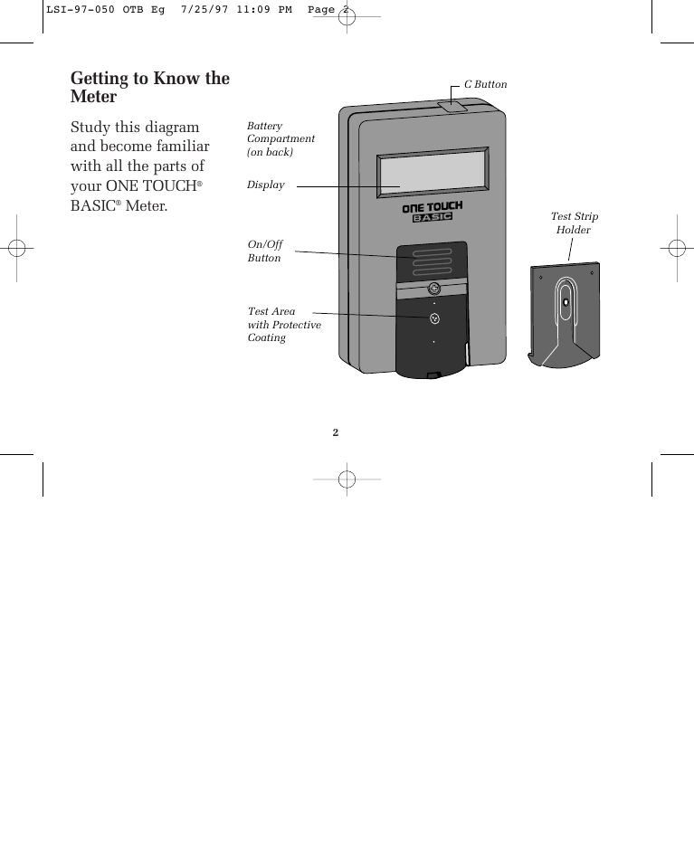 Getting to know the meter, Basic, Meter | Lifescan ONE TOUCH BASIC BLOOD GLUCOSE MONITORING SYSTEM User Manual | Page 9 / 85