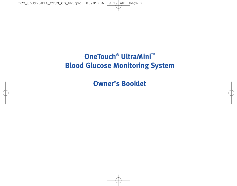 Onetouch, Ultramini, Blood glucose monitoring system owner’s booklet | Lifescan ONE TOUCH Profile Blood Glucose Monitoring System User Manual | Page 2 / 55